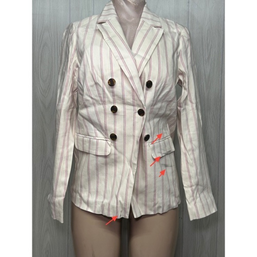 J.Jill Linen Stretch Double Breasted‎ Blazer Pink Stripe XS - Picture 8 of 11